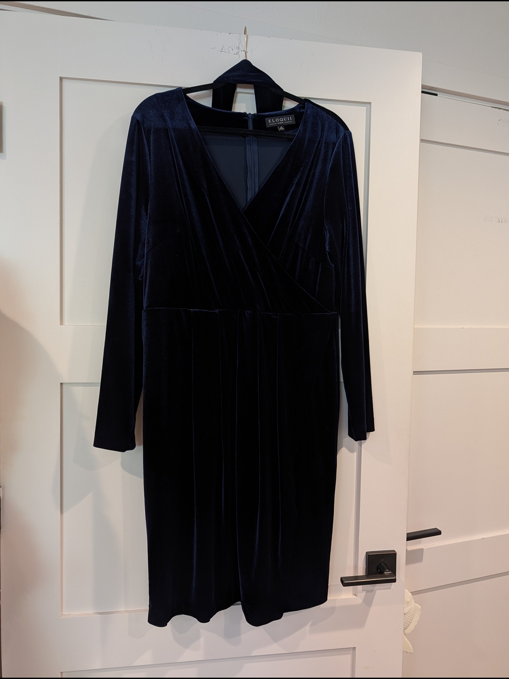 Eloquii Midnight Blue Velvet Wrap Dress with Long Sleeves